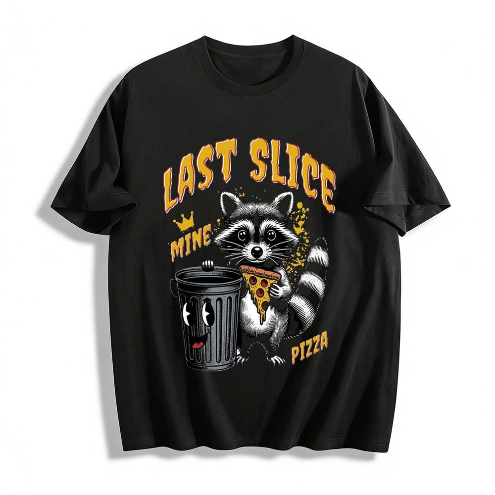 Funny Raccoon Last Slice Mine Pizza Graphic Casual Top Pure cotton T-shirt XXS