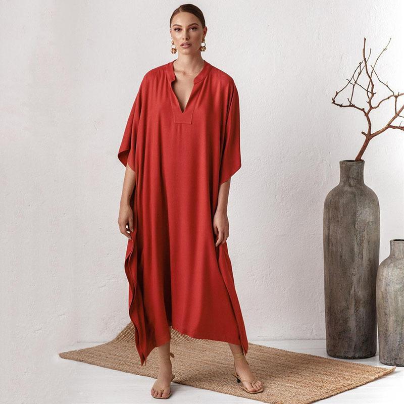 Seidiger Tiefer V Strandrobe: Europäischer & Amerikanischer Urlaubs-Bikini-Überwurf