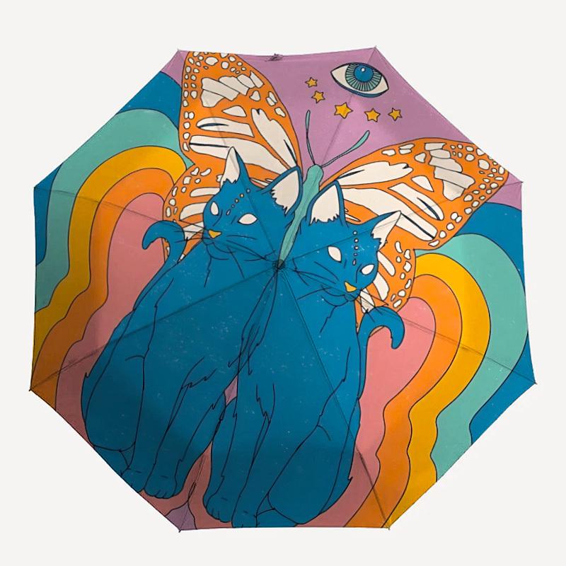 

1pc Butterfly Cat Print Automatic Open/Close Umbrella, Ideal Fan Gift for Birthday, Christmas, Trendy Fashion yy250828044