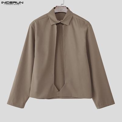 Oversized Men Lapel Neck Long Sleeve Hollow Front Cutout Casual Loose Shirts