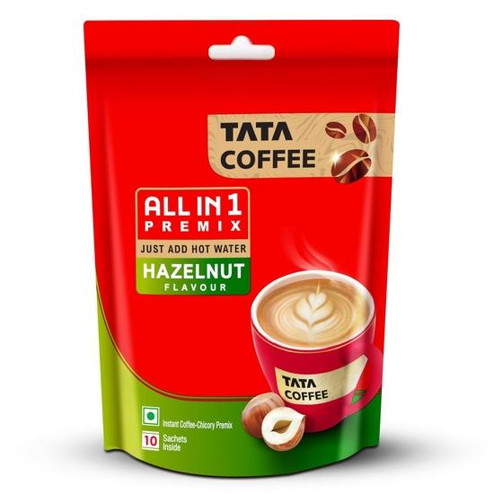 Tata Coffee All In 1 Premix, Hazelnut Flavour, Instant Coffee-Chicory Premix, Rich Aroma, 160g (10 Sachets X 16g)