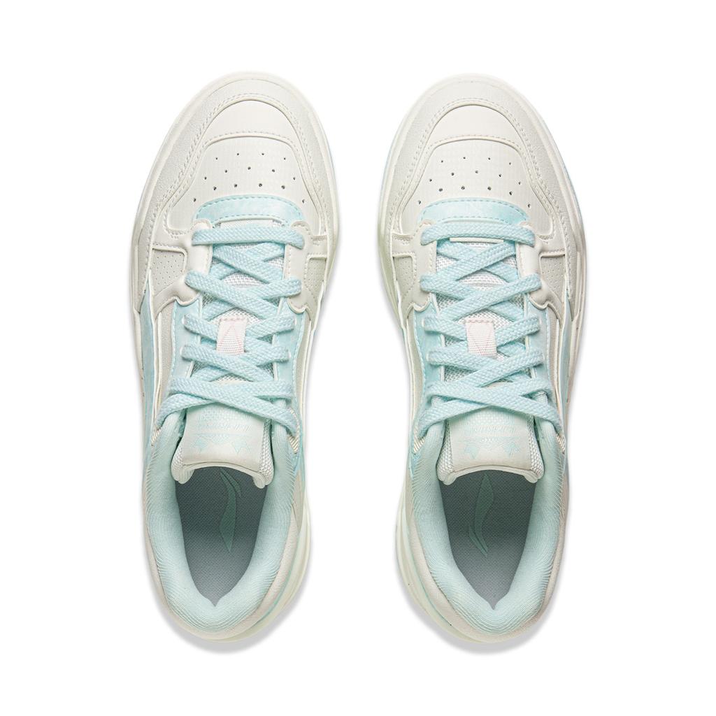 New LiNing Moon White 2.0 Slip Resistant Cushioning Wear Resistant Low Top Skateboard Shoes Women's White Blue AGCU276-12