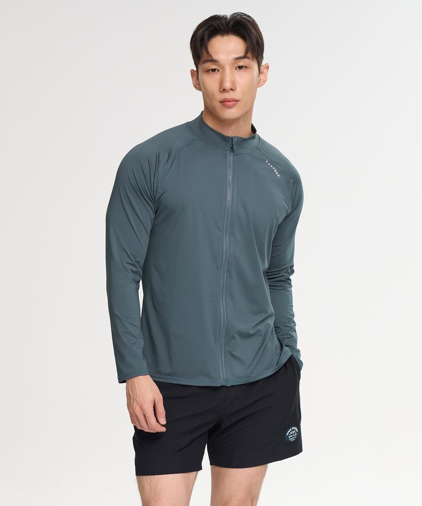Leijibi [Set] Essential Loose Fit Long Sleeve Zip-Up Rash Guard + Swimsuit Shorts Set W (6 Colors) (B Type)