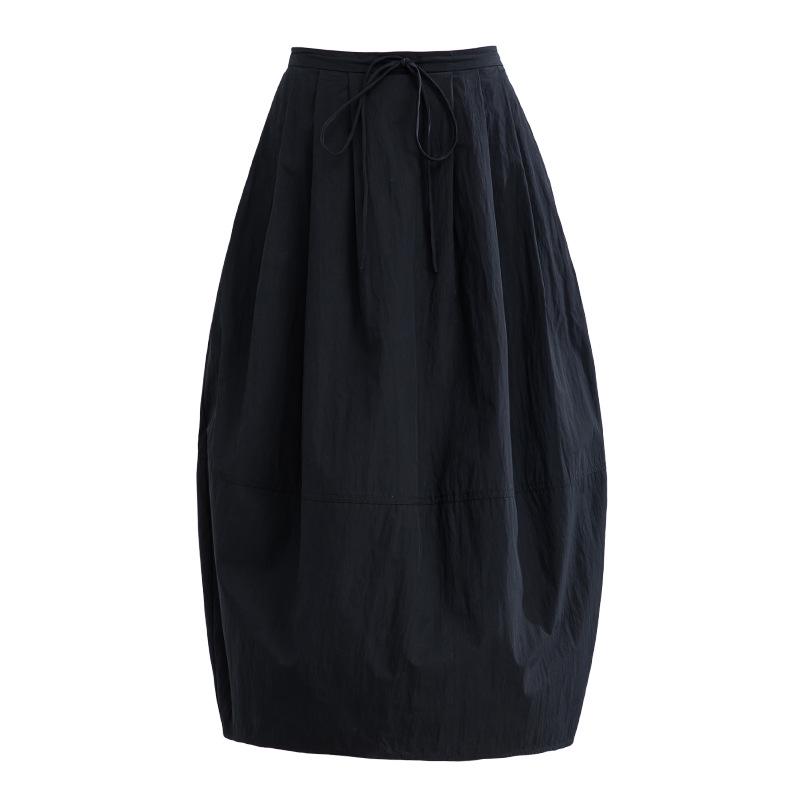 Yi Fei 2026 Summer High Waist Fluffy Bud Lantern Mid-Length Skirt for Women Small (S) чёрный