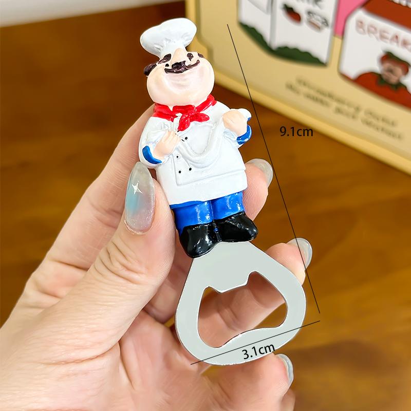 Cartoon Cute Chef Bottle Opener Refrigerator Sticker Series Creative 3D Chef Shaped 3D Magnetic Bottle Opener
