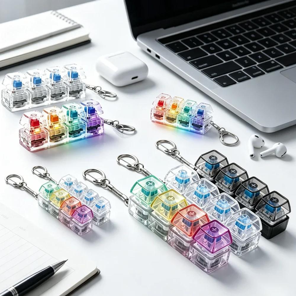 High Quality 5Pcs Multi-Style Light Up Keycap Keychain, Stress Relief Click Fidget Toy, Portable Desk Accessory Birthday Gift