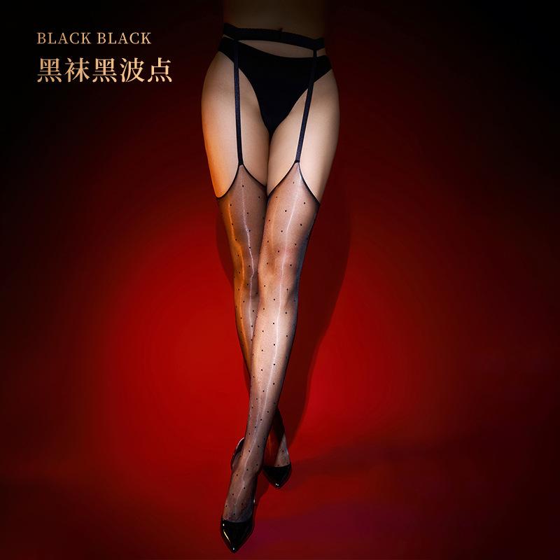 

Fashion Printing Stocking Oil Shiny Glossy Ultrathin Sheer Above Knee Stocking With Garters Waist Belt Sexy 2 In 1 Pantyhose One Size