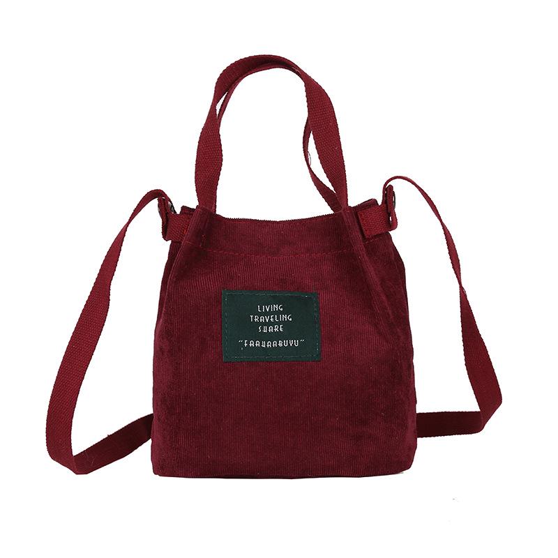 Retro Corduroy Canvas Simple Solid Color Literary Shoulder Original Bucket Cloth Bag
