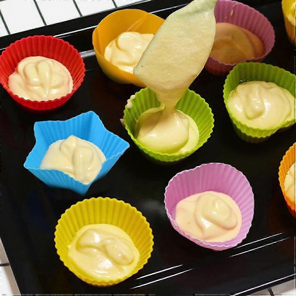 24 Pieces, Silicone Cupcake Molds, Cupcake and Muffin Molds, Reusable Muffin Molds, Silicone Baking Molds (24 Pieces) Random Random Color
