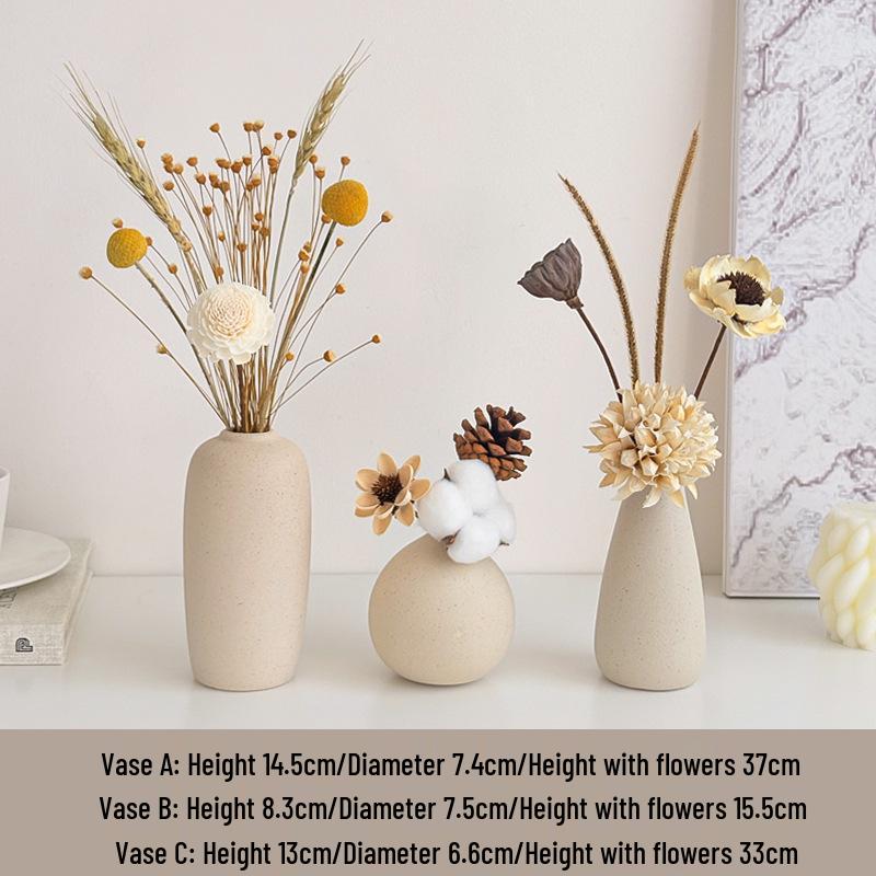 Cream Style Decorative Vases for Living Room, Bedroom, or TV Cabinet with Dried Flowers