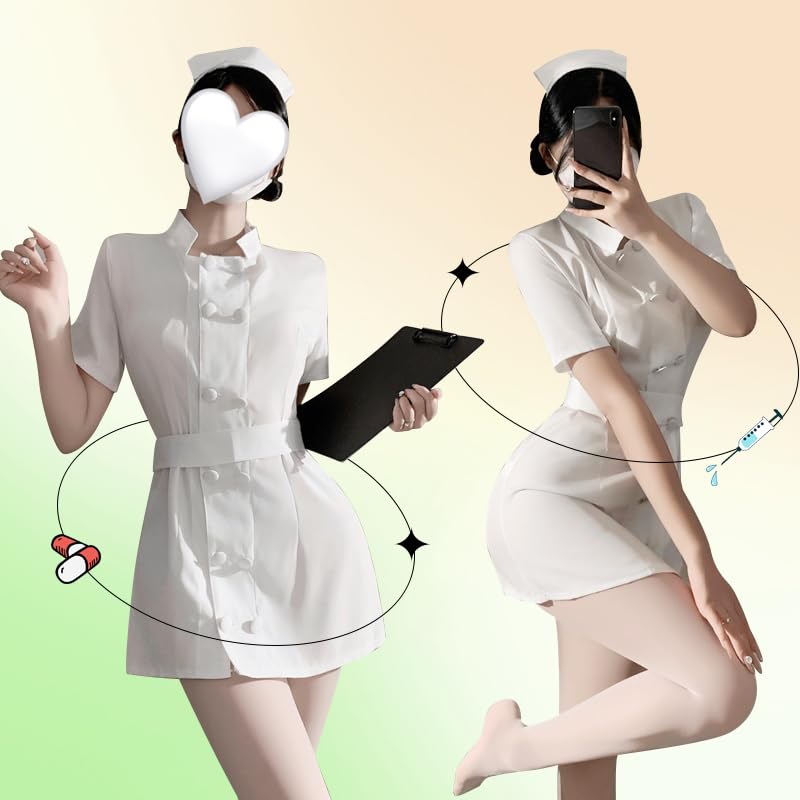 Nurse Cosplay Nurse Back Sexy Erotic Large Size Nurse Costume Cute Extreme Lingerie Temptation Costume Nurse Cosplay White [Sriben] Uniform/Nurse