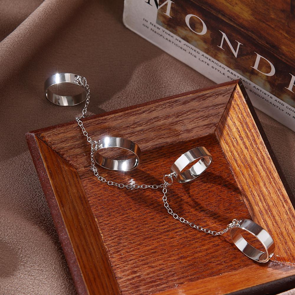 Moda Pundi Combinação de Corrente Punk Anel Aberto Temperamento Anel Simples