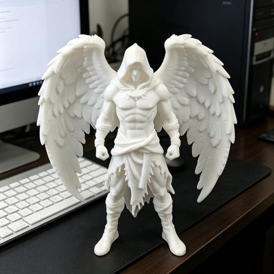 3D Printed Dark Angel Statue Gothic Hooded Figurine Detailed Winged Desk Decor