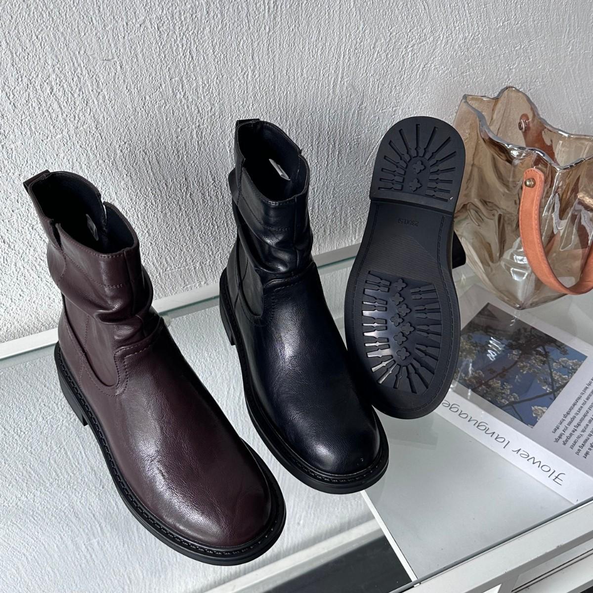 

2025 new round head low tube pleated Martin fashion women s short boots stacked Chelsea women s boots 39 коричневый