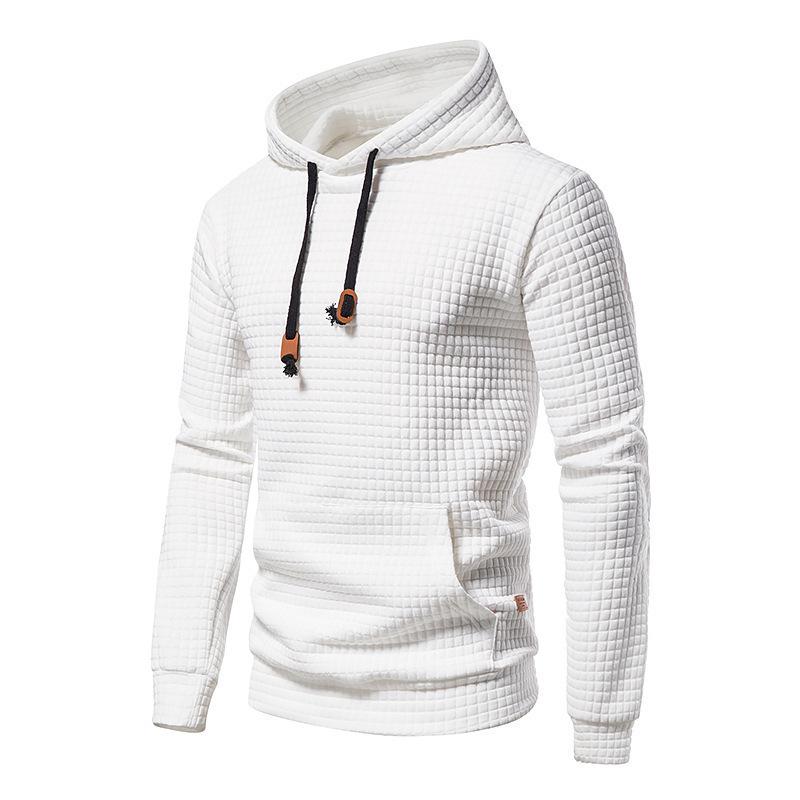 2024 European Men s Plaid Hooded Jacquard Sweatshirt - Casual Long Sleeve Pullover 2XL белый