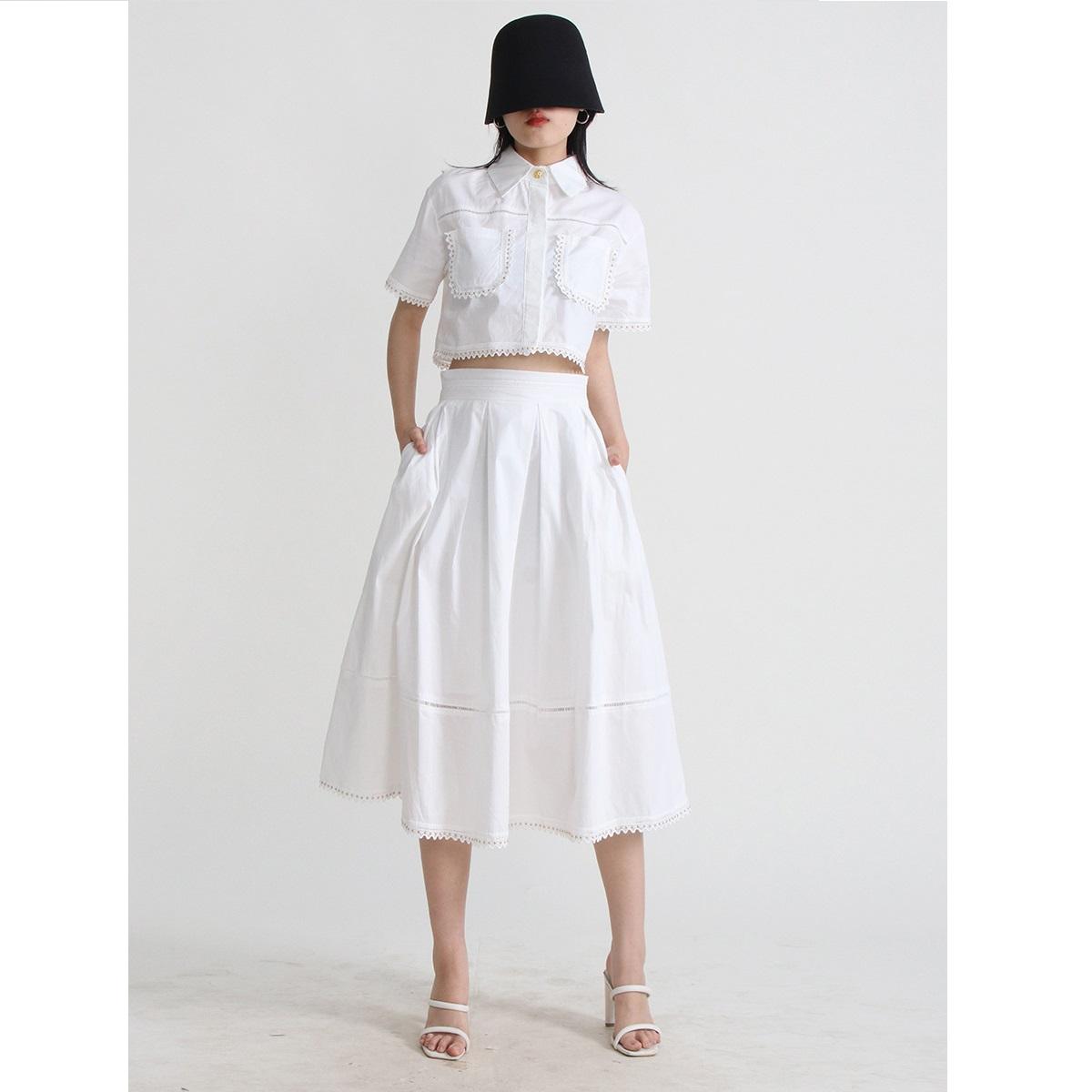 

Женская весенняя короткая рубашка из двух частей в винтажном стиле, юбка средней длины с высокой талией, вышитый женский комплект XS белый