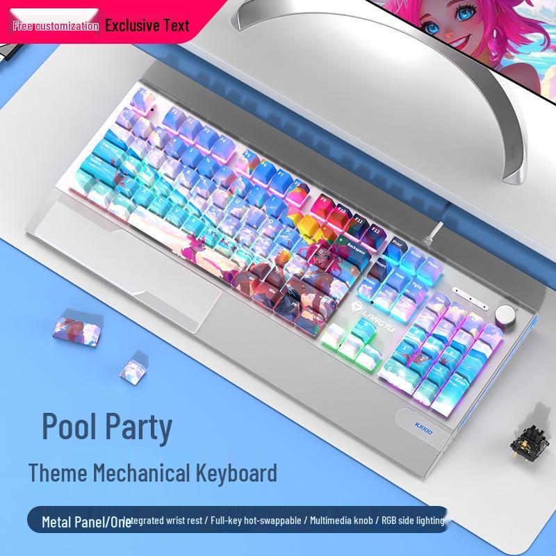 Langtu K1000 Mechanical Gaming Keyboard with Blue Switches - Custom PBT Theme for Girls & Office Use