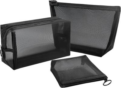 1PC Reise Schwarz Mesh Kosmetik Tasche Zipper Make-Up Tasche Für Frauen Waschen Kulturbeutel Make-Up Organizer Tragbare Lagerung Beutel