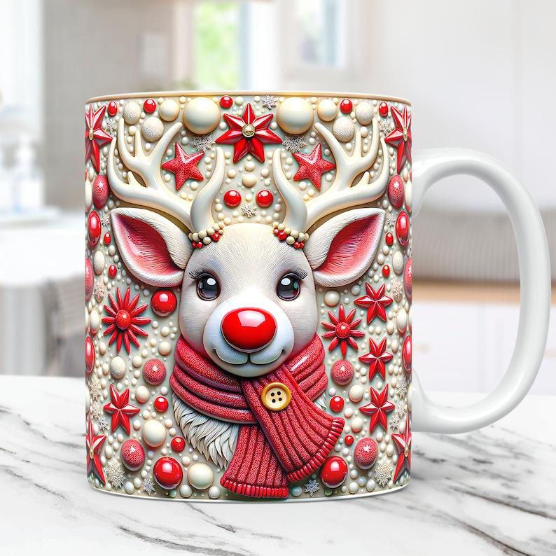3D Christmas Gift Christmas Reindeer Baby Deer Ceramic Coffee Mug Tea Cup