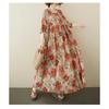 Women's Retro Round Neck Short Sleeved Loose Dress