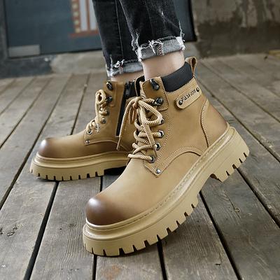 Luxusmarke Herren Outdoor Seitenreißverschluss Bequeme Arbeitsstiefel Modische Marke Herbst Dickbesohlt Lässige Große Gelbe Stiefel