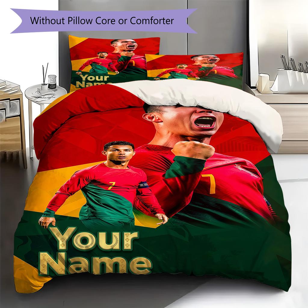 Biancheria da letto per celebrazione del calcio portoghese con nome personalizzato, Set copripiumino Copripiumino Federa Regalo di compleanno per la casa (1 * copripiumino + 2 * federa, senza nucleo)