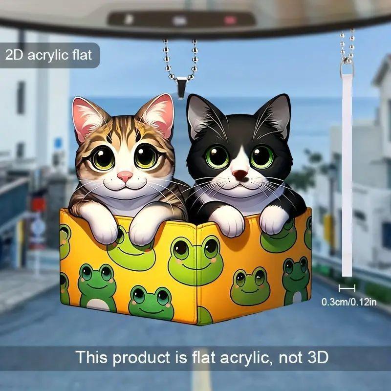 Delightful Cat Black Acrylic Rearview Mirror Pendant For Pet Lovers Car Decor