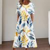 Damen Sommerkleid Rundhalsausschnitt Locker Geschnitten Blumendruck Weiter Saum Kurz