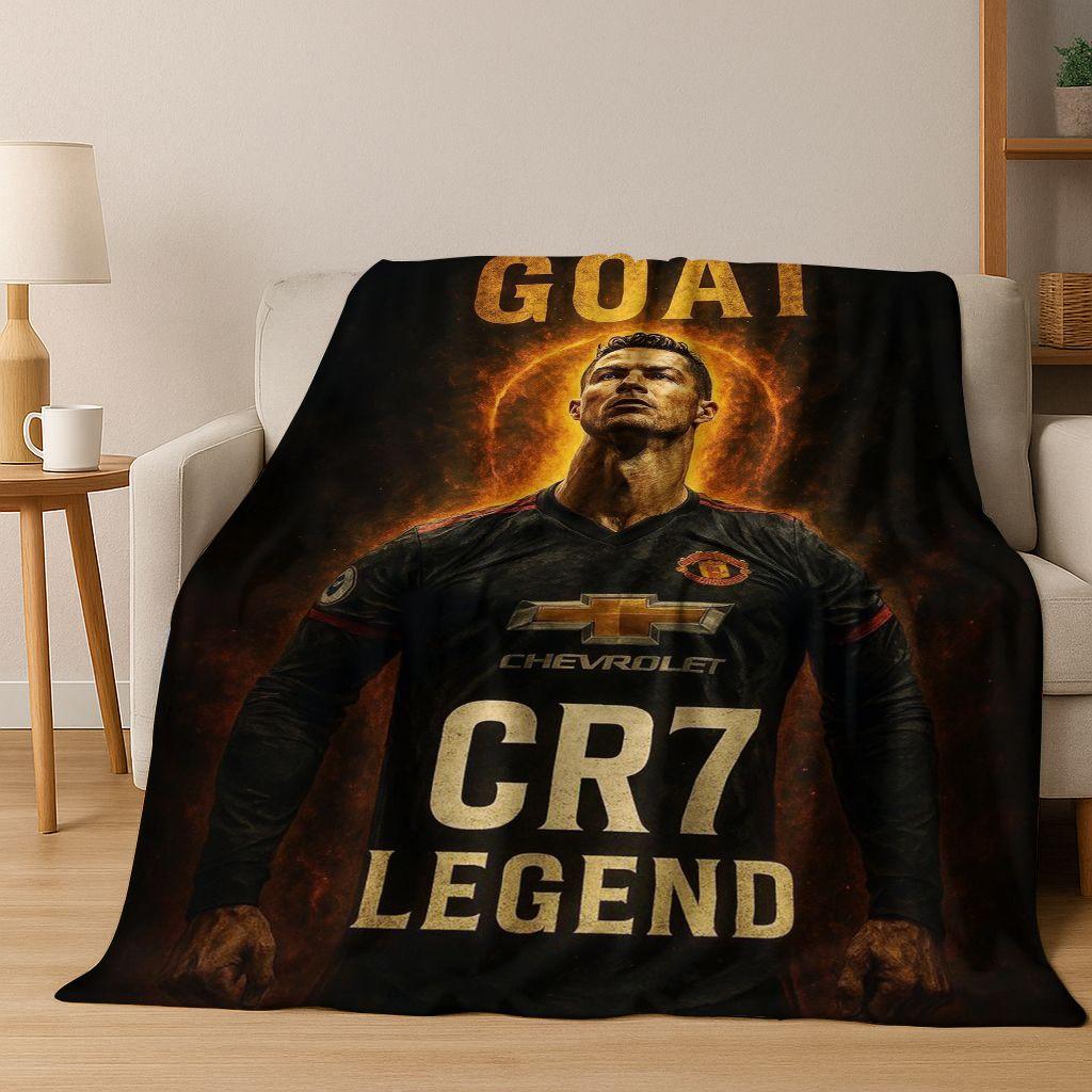 3D Goat Football Star R-Ronaldo Cartoon Art Flannel Blanket,Cozy Soft Throw Blanket for Home Bedroom Bed Sofa Picnic Cover Kid