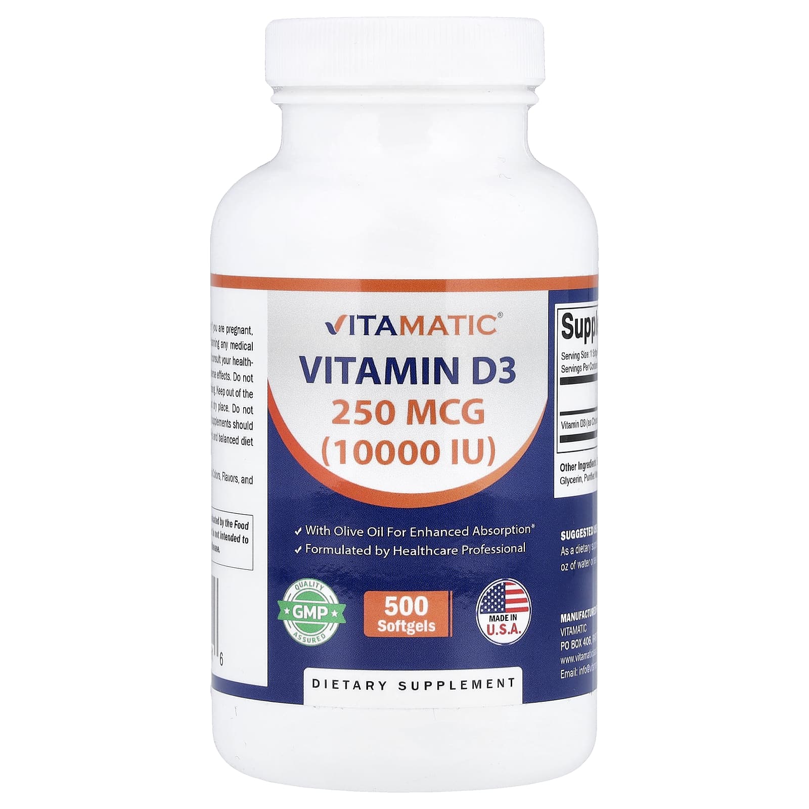 

Vitamatic, Vitamin D3, 250 mcg (10,000 IU), 500 Softgels