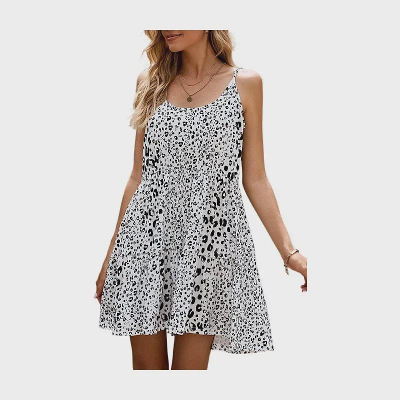 

Женское сексуальное облегающее платье-трапеция с леопардовым принтом на подтяжках L белый