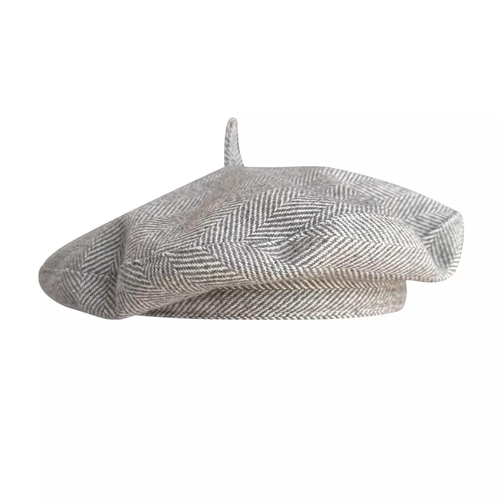 Women's Wool Blend Beret Hat Asian & British Style Vintage Check Pattern Versatile Painter Cap (UFO Hat Design)