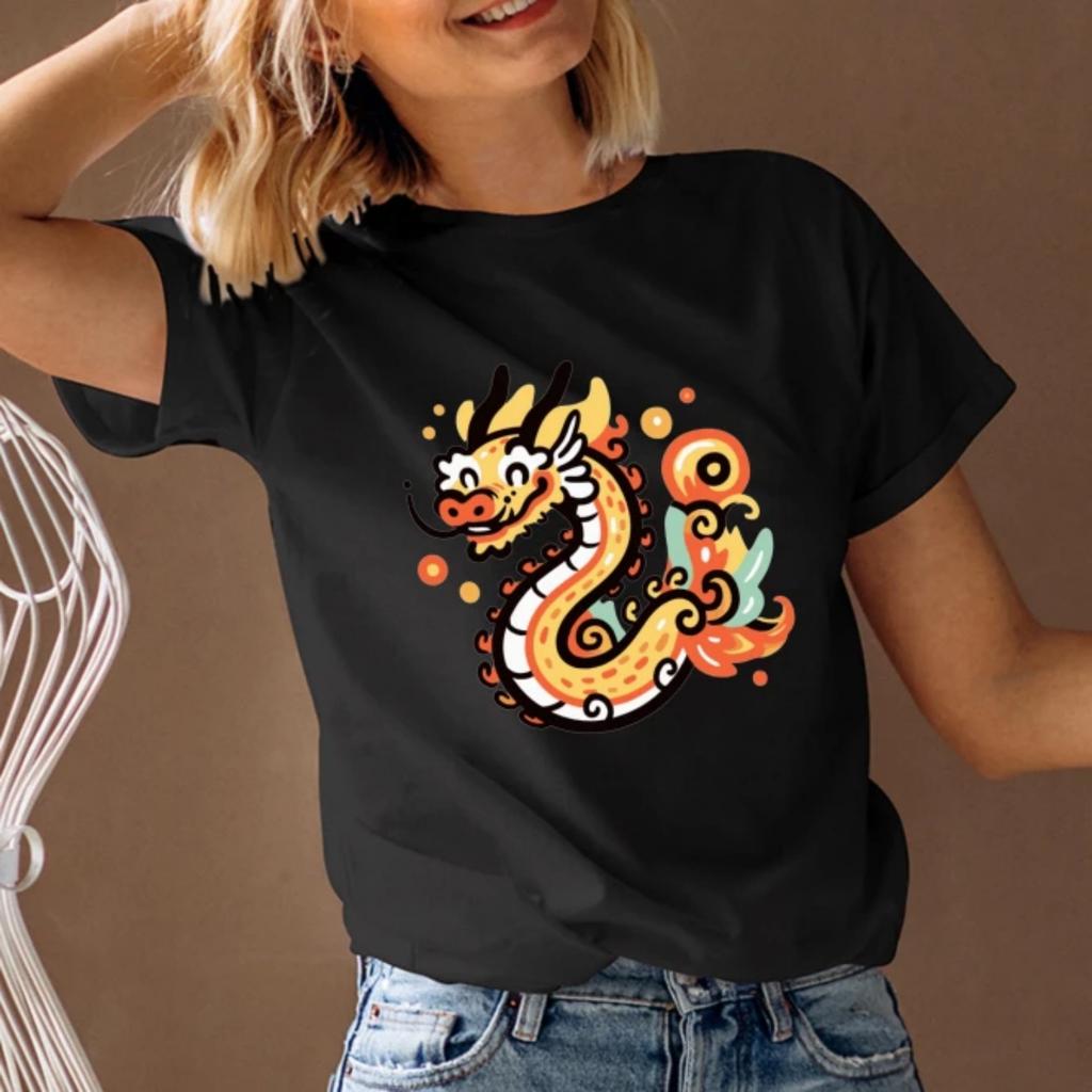 T-shirt Femme Manches Courtes Col Rond Imprimé Graphique Dragon Streetwear Tendance 2023 Expédition Rapide