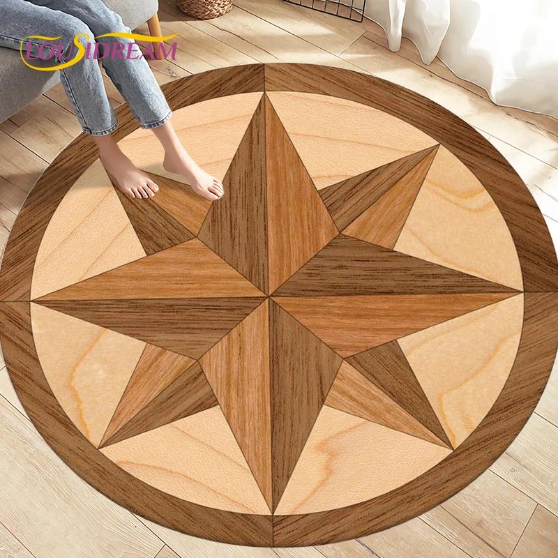 Compass Round Area Rug,Retro British Navy New World Discovery Rug,Carpets for Living Room Bedroom,Kids Play Non-slip Floor Mats