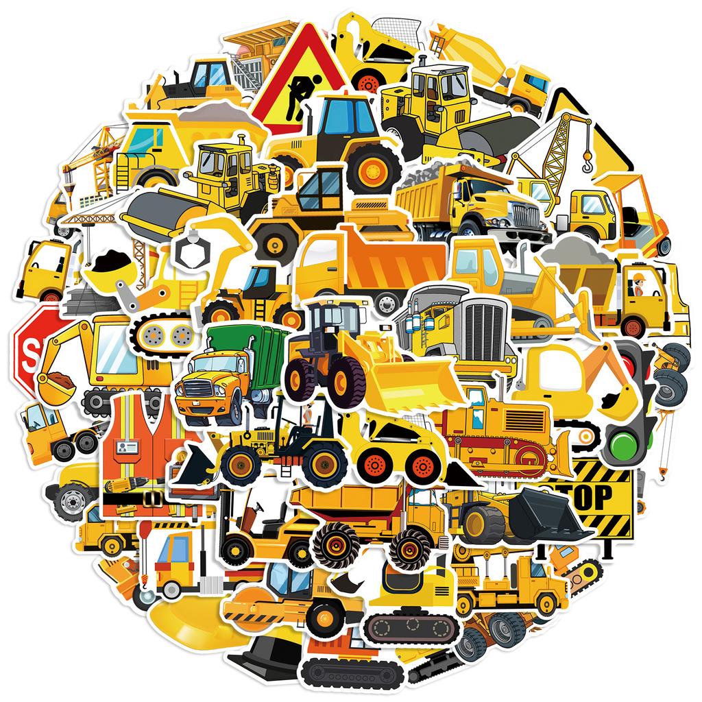 50pcs Construction Vehicle Graffiti Stickers Phone Guitar Laptop Notebook Suitcase Water Bottles Waterproof Sticker Kids Toys