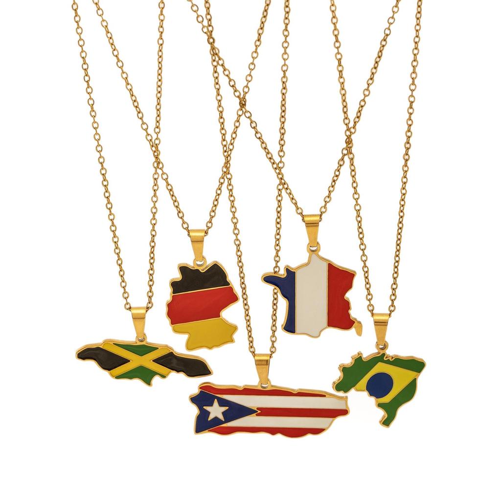 Unisex World Map Jamaica Pendant Necklace