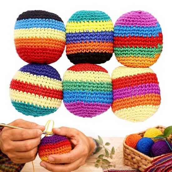 Hand Knitted Beanbag Balls Set Soft Filled Throwing Juggling Balls for Kids Adults Colorful Cotton Yarn Footbag for Coordination Outdoor Play