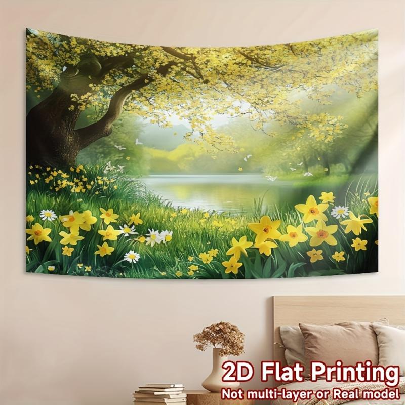Spring Scenery Flower Polyester Fiber Wall Tapestries Living Room Bedroom Dormitory Decorative Hanging Artwork 100X70CM