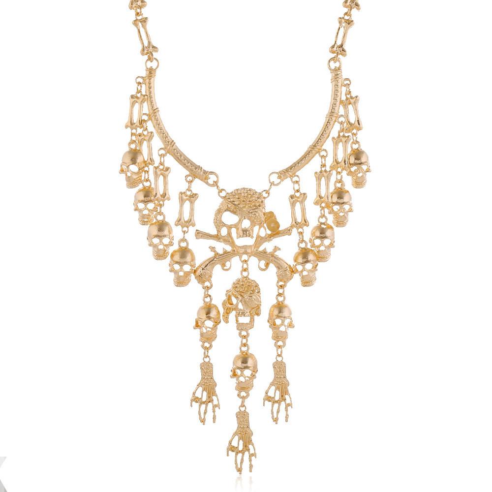 Skull Geometric Vintage Pendant Necklace With Tassel Chain For Gothic Punk Fans