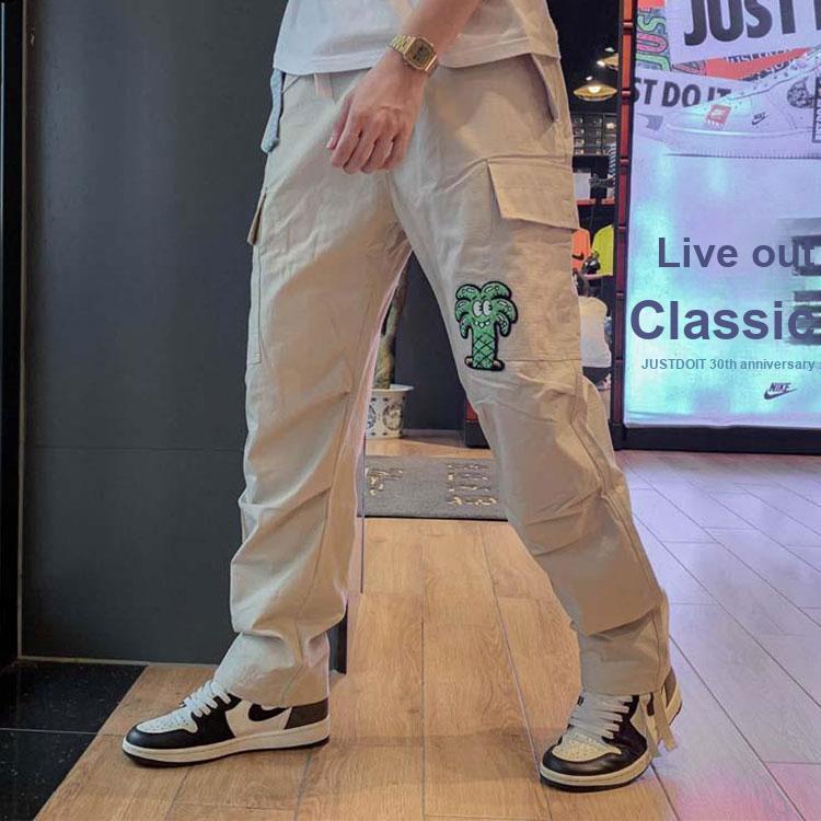 Li-Ning Steven Harrington Co-Branded Cartoon Embroidery Straight Casual Pants Unisex Bottoms Khaki AKXR479-1