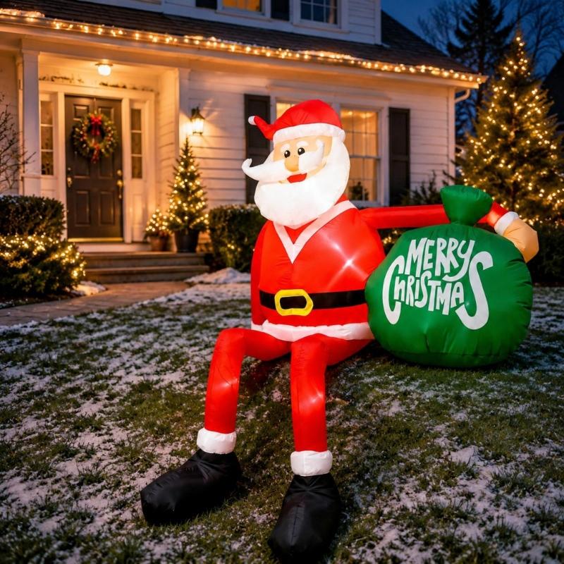 Electric Inflatable Santa Decoration with 110 V US Power Specification and Sitting Holiday Figure for Outdoor Christmas and Shop Window Displays