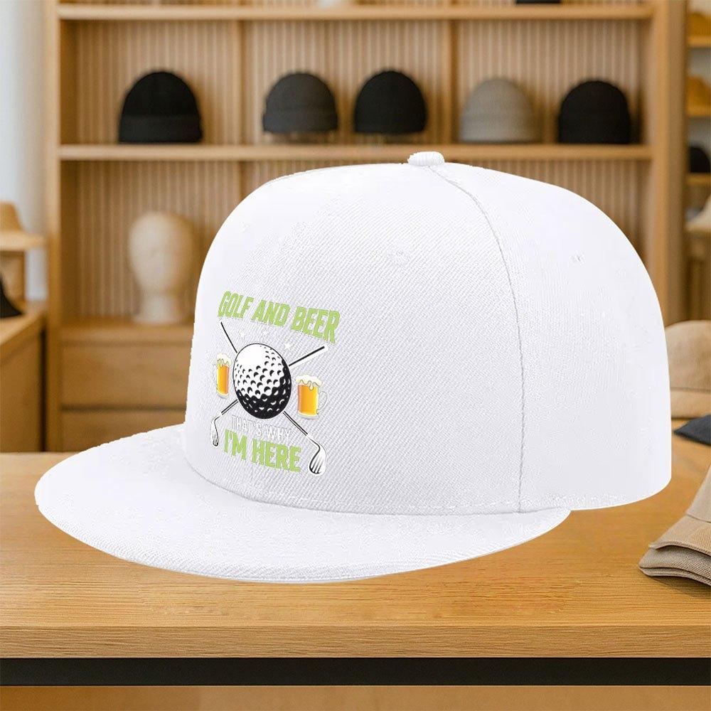 Golf and Beer Thats Why Im Here Print Baseball Cap Polyester Adjustable Snapback Hat for Casual Golf Outings Unisex
