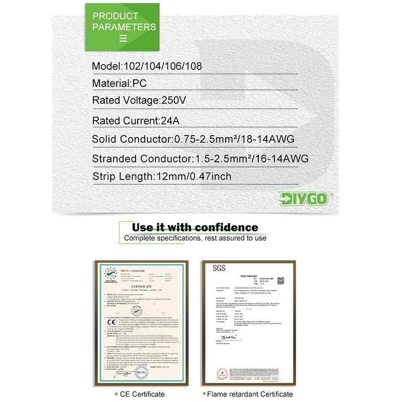 102/104/106/108 Conectori Universali Compacți pentru Cabluri Bloc Terminal cu Conductor Push-in 2/4/6/8 Pini Mini Cutie de Joncțiune Rapidă