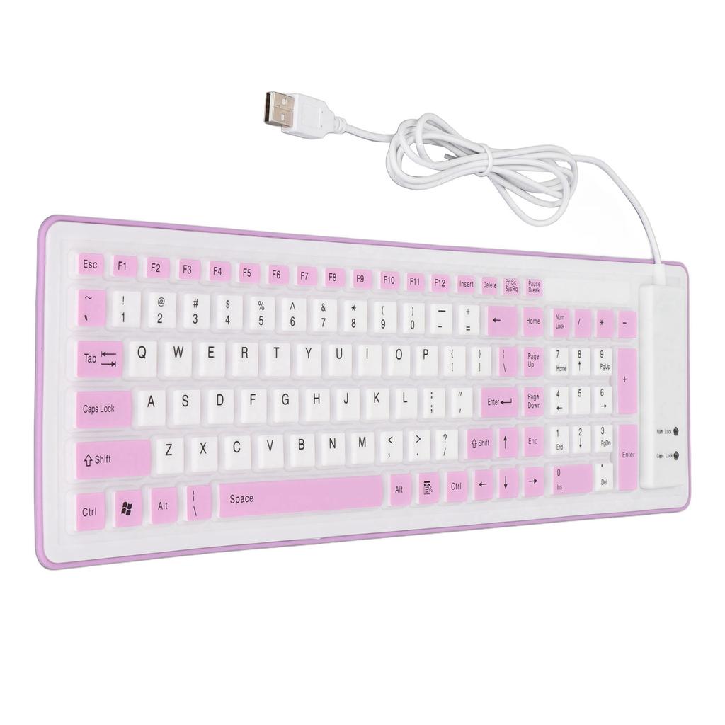 Foldable Silicone Keyboard 103 Keys USB Wired Silicon Foldable Waterproof Mute Fadeless Foldable Keyboard for PC Laptop