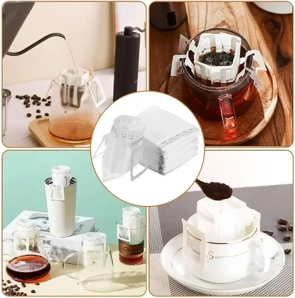 YFFSFDC Kaffe Hengende Øre Drypp Bærbar Dryppkaffe DIY Kaffefilter Pakke med 100 Filtre, Poser, Papir, Reise, Kontor, Verktøy,