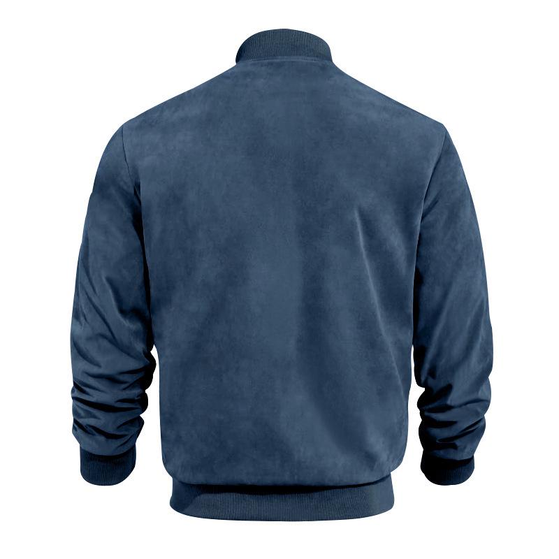 European and American Men's Suede Zipper Stand Collar Jacket for Spring and Autumn