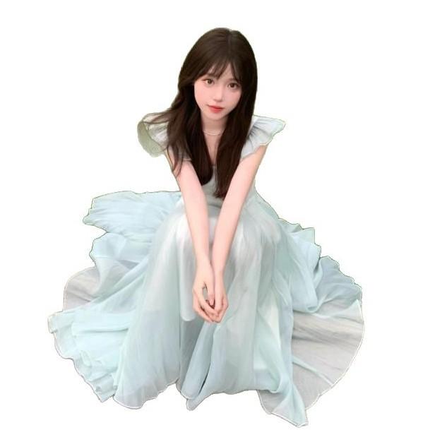 French romantic elegant temperament flying sleeve dress women's summer new waist temperament super fairy fairy dress