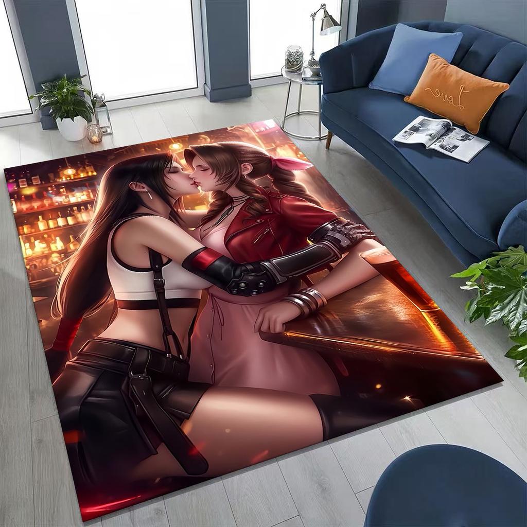 Cartoon Final Fantasy Sephiroth Cloud Tifa Game Rug for Bedroom Living Room Sofa Home Doormat Decor, Large Non-slip Floor Mat