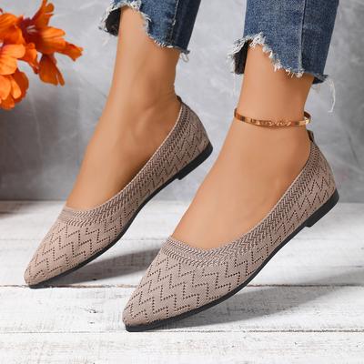 Women Flats Shoes 2025 New Knitted Slip On Shoes for Women Pointed Toe Solid Color Loafers Casual Breathable Flat Sneakers Women