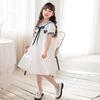 Girls' Cotton Short-Sleeve College Style Dress with Turn-Down Collar – White, Summer 2025